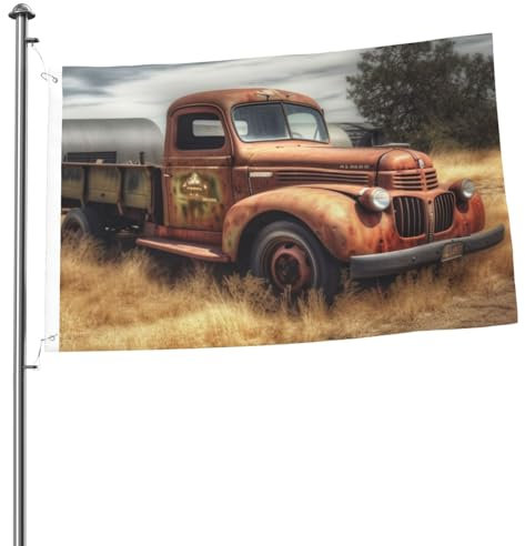 Old-LKW-Auto-Flagge, 60 x 90 cm, für drinnen und draußen, mit Ösen, doppelseitig, Gartenflagge, großes Banner, Schild, Hofhausflaggen für draußen, Heimdekoration, Wandkunst, Hänge-Poster