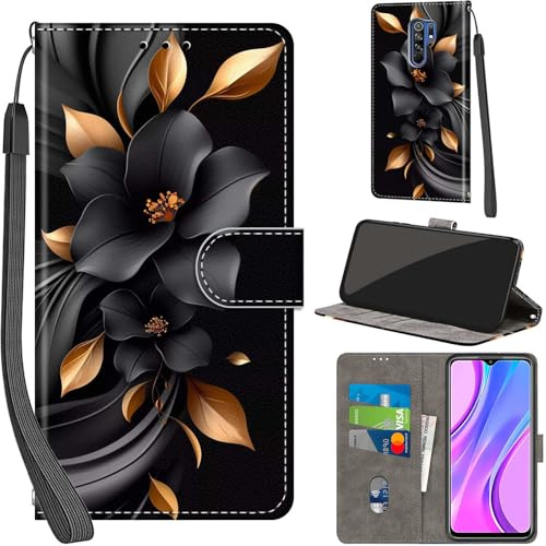 PHINIENLAND Cover per Xiaomi Redmi 9 PU Pelle Custodia Flip Fiori | Custodia in pelle PU, Chiusura magnetica, Supporto regolabile, Scomparti schede, Protezione totale per Xiaomi Poco M2