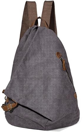 Retro Segeltuch Rucksack Canvas Vintage Rucksäcke Echtleder Daypack Reisetasche Schulterrucksack für Herren Damen (6882-Canvas-D.Grey)