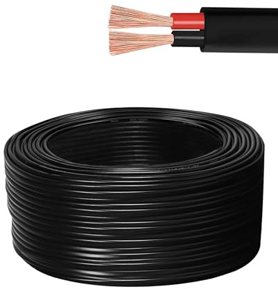 Flaconi Rundes zweiadriges Fahrzeugkabel, 2 x 0,5 mm², flaches Doppelkabel mit 2 Leitern für Fahrzeuge, aus Kupfer, 12 V, 24 V, geeignet für Auto, Wohnmobil, Golf Cart (5 m)