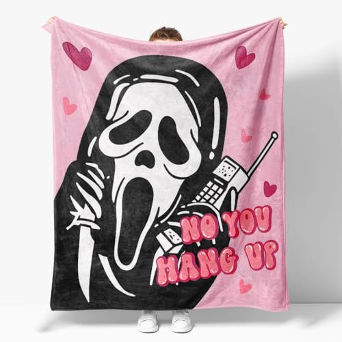 Snylcce No You Hang Up Geister Decke, 130x150cm Rosa-Weiß Farbton Flanell Überwurfdecke, Grusel Horror Ghost Wohndecke, Halloween Wohnzimmer Sofa Bett