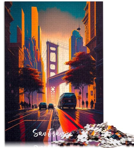 Puzzle für Erwachsene, 1000 Teile, künstlerisches San Francisco, anspruchsvolles Spiel mit passendem Poster und Quizblatt, 50 x 75 cm, für Teenager ab 14 Jahren