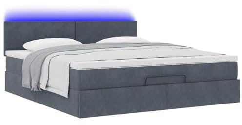 vidaXL Ottoman-Bett mit Matratze LEDs Dunkelgrau 160x200 cm Samt, Bettrahmen, Bettgestell mit Stauraum, Polsterbett, Bettgestell, Bettrahmen mit Stauraum