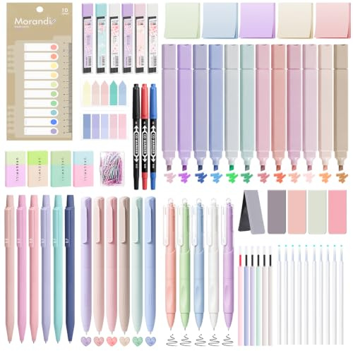 116-teiliges Aesthetic Stationery Set für Teenager Mädchen, Schulsachen Set | Back to School Schreibwaren mit 12 Pastell Textmarkern,11 Gelstiften,6 Druckbleistiften für Schulsachen Aesthetic Clean Girl