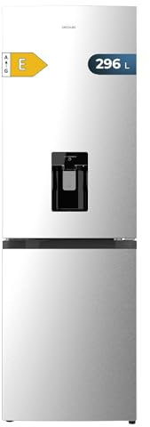 Cecotec Frigorifero Combinato 2 Porte con distributore d'acqua Bolero CoolMarket Combi 296 DF WD Inox E. 296L, 60cm di larghezza, Funzioni FastCooling, FastFreezing e DeFrost, LED interno, Inox