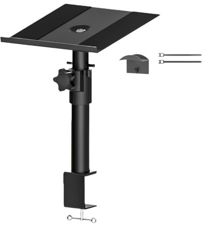 AsrMyjcx Clamp Desktop Speaker Stand Speaker Support Tilt, Height Adjustable Studio Stands Desk Mount Shelf Tray for Subwoofer, 1 piece