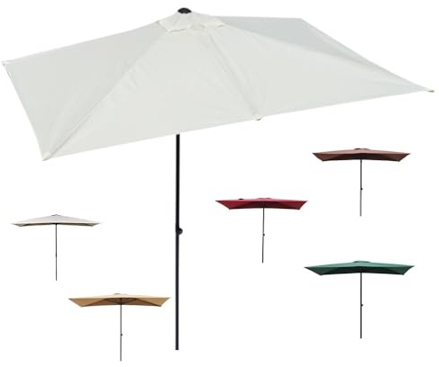 Terrassenschirm Wandschirm Sonnenschirm Outdoor Gartenüberdachung mit 5 Rippen Beige Perfekt für Balkon & Terrasse, beige, 200x100cm/6.5x3ft