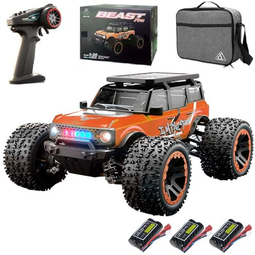 Ledovan Ferngesteuertes Auto 1/20 4WD Monster Truck 40KM/H, 2.4 GHz RC Offroad Race Buggy für Erwachsene, Wasserdicht RC Auto, 3 Batterien(Orange)