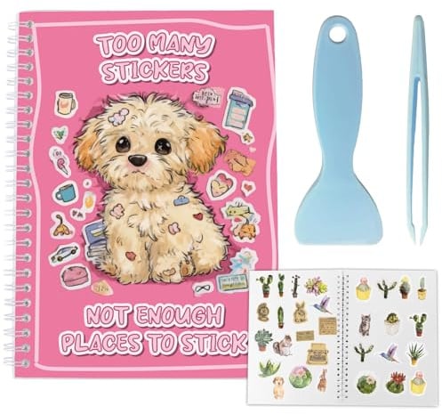 craspire Wiederverwendbares Stickerbuch Sammelalbum Größe A5 40 Blätter Sticker Aufbewahrung Hundewelpen Hülle Für Erwachsene Trennpapier Sticker Sparer Organizer Mit Pinzette Und Schaber