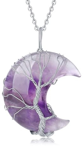 XIANNVXI Collier En Améthyste Violette Pendentif Croissant De Lune Arbre De Vie En Cristal Quartz Pour Femme Bijoux Cadeaux Gothiques Sorcière Anniversaire Noël Saint-Valentin