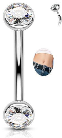 CM Crareesi Mania Titane Piercing Nombril 14G Belly Bar CZ Clair Percing au Nombril Filetage Intérieur Longue Bijou Piercing de Ventre pour Femmes Hommes 8 10 12 14 16 mm