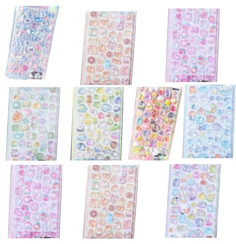 3D Puffy Stickers, Kawaii Stickers Pack,10 Sheets, 450+ Pieces, Cute Funny Sticker for Scrapbooking, Phone Cases, Water Bottles, Laptops, Rewards, Party Favors (10pcs Stickers)