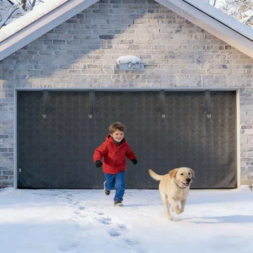 Garage Door Screen Insulation Kit for Winter, 240 275 290 300 400 cm Magnetic Thermal Insulated Door Curtain, Hands Free Garage Door Cover Easy Install(240 x 220 cm)