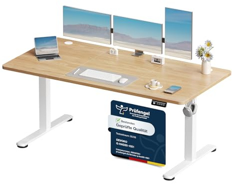 Devoko Elektrisch Höhenverstellbarer Schreibtisch 160 x 60cm,Beige | Schreibtisch Höhenverstellbar Tisch, Steh-Sitz Bürotisch, Computertisch mit Memory-Funktion, Stehpult, Standing Desk