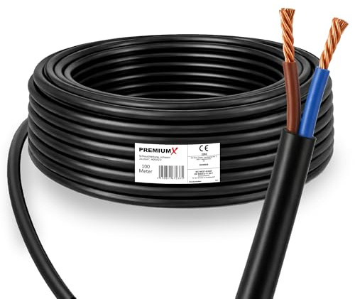 PremiumX Schlauchleitung H05VV-F 2x1 mm² - Flexible PVC Anschlussleitung für Elektroanschlüsse im Innenbereich - 100 Meter