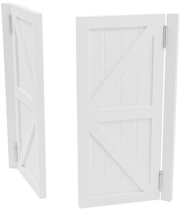 Puerta divisoria con puerta doble de madera de pino, 2 hojas de puerta y apertura de 180°, moderno patrón de arroz simétrico, cierre automático, bisagras ajustables para mampara de entrada (blanco, 90