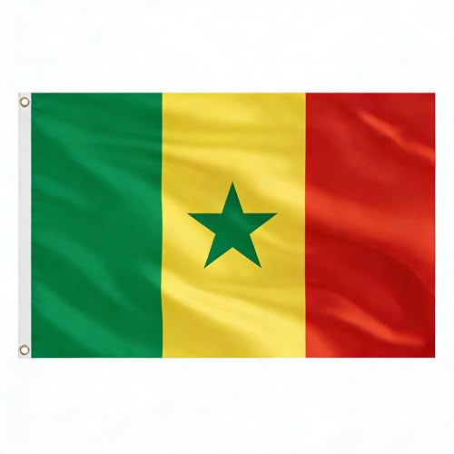 AhfuLife Bandera de Senegal de 150 x 90 cm para Decoración de Fiestas, 2 Bandera Senegal de Doble Cara con Ojales de Latón para la Copa del Mundo de Fútbol, Día Nacional, Jardín, Calle, Fiesta