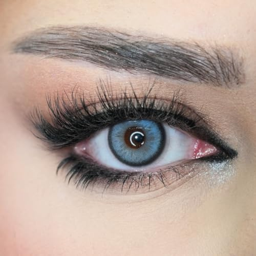 Venus® Blaue Kontaktlinsen Ohne Stärke, 1 Paar, 14,2 mm, Ice Sapphire | 0.00 Dioptrien, Weiche Jahreslinsen Blue Contact Lenses für Damen & Brillenträger