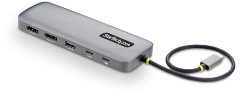 StarTech 9-in-1 USB-C Dock, Dual 4K DisplayPort, 100W, 10Gbit/s, GbE, SD | USB-C Multiport Adapter, Dual 4K 60Hz, 5Gbit/s Hub, Mini Dock, Dell, HP, Lenovo, Plug and Play, MicroSD