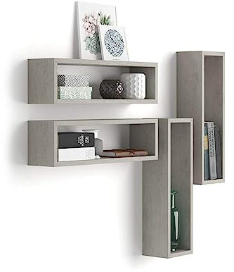 MOBILI FIVER, 4er-Set Iacopo Würfelregale, Grauer Beton, Made In Italy