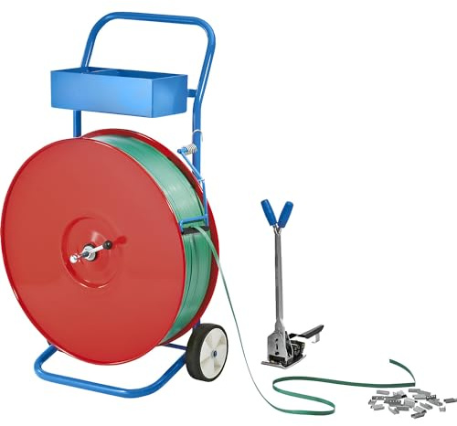 ratioform | Umreifungs-Set | PET-Band | Spann- und Verschlussgerät | fahrbarer Abroller | Band | Verschlusshülsen | Bandbreite 16 mm