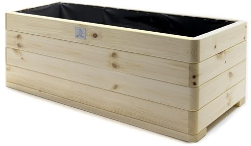 Holzfee Hochbeet massiver Pflanzkasten Dona (Fichte, 118 x 50 cm) – Stabiler Pflanzkasten mit Vlies, wetterfest & fertig montiert