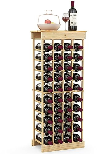 GIANTEX Scaffale Porta Bottiglie di Vino Fino a 40 Bottiglie, Cantinetta in Legno di Pino, 11 Ripiani, 47 x 28 x 113 cm, Nessuna Vernice, Nessun Odore, Colore Naturale
