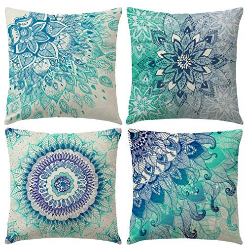 Gspirit 4 Stück Kissenbezug Indische Hippie Böhmischen Mandala Blume Dekorative Kissenhülle Baumwolle Leinen Werfen Sie Kissenbezüge 45x45 cm