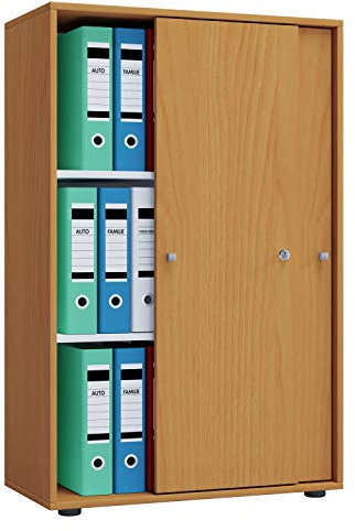 VCM Büroschrank mit 3 Fächern | moderner Aktenschrank mit Schiebetüren und Schloss | Maße ca. B. 70 x H. 111 x T. 40 cm – Lona 3-Fach abschließbar