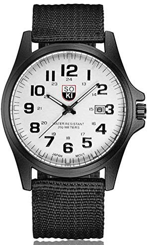 Vektenxi Orologio sportivo da uomo Weave, cinturino in nylon, quadrante rotondo, calendario, analogico, al quarzo, molto pratico