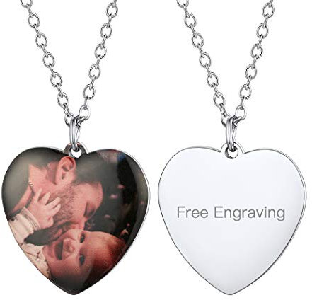 Suplight Bilder Kette für Damen Mädchen personalisiert Edelstahl Herz Anhänger Halskette mit Name Text Gravur einzigartige Fotokette Fotoanhänger Geschenk für Geburtstag Valentinstag