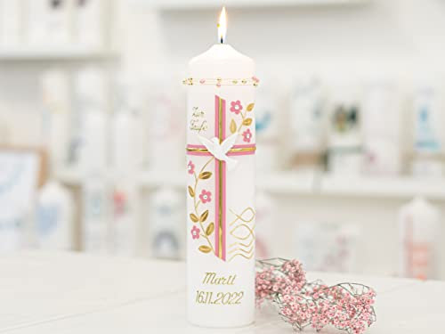 meinkerzenshop Taufkerze Marit Junge oder Mädchen mit Name und Datum, individuell, persönlich u. handgemacht 16945