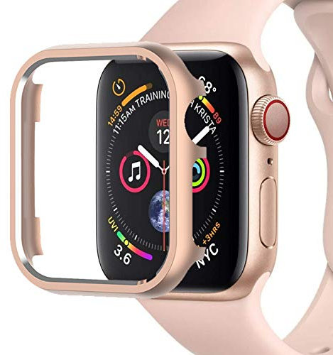 Miimall Funda para Apple Watch Series 6/SE/5/4 40mm 44mm Marco de Metal Carcasa de Aluminio Ultradelgada Ultraligera Anti-Caída Anti-Rasguños para Apple Watch 44mm - Rosa Oro