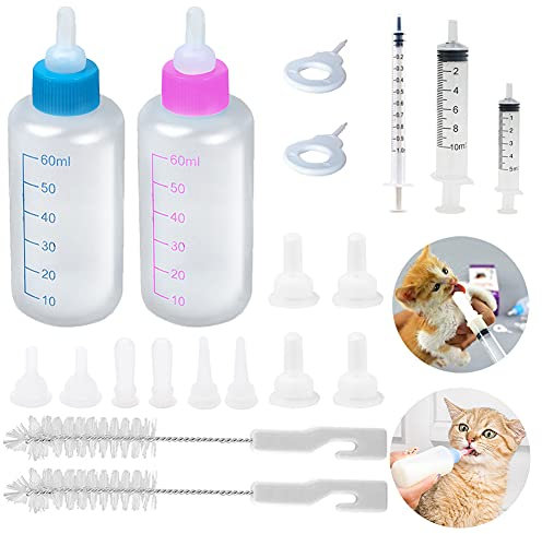 22 Pack Newborn Pet Feeder,Puppy,Cat,Kitten Feeding Bottle Kit with Syringe-s,Feeding Nursing Bottle Nipple for Small Mammals Neonates Week Old Newborn Animal