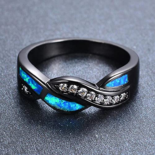 Ring Ringe Damen Bijouterie Herren Boho Weiblicher Kleiner Stein Ring Vintage Schwarz Gold Kreuz Eheringe Für Frauen Versprechen Weiß Blau Opal Verlobungsring 8 Blueopal