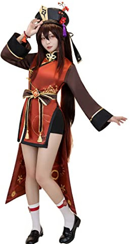 CR ROLECOS Genshin Impact Hu Tao Cosplay Kostüm HuTao Cosplay Outfit Uniform Halloween Party Anzug mit Hut L