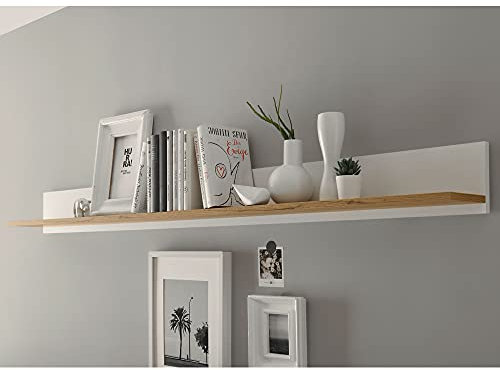 Lomadox Wandregal in weiß mit Absetzungen in Wotan Eiche Nb., B/H/T: ca. 170/15/20 cm