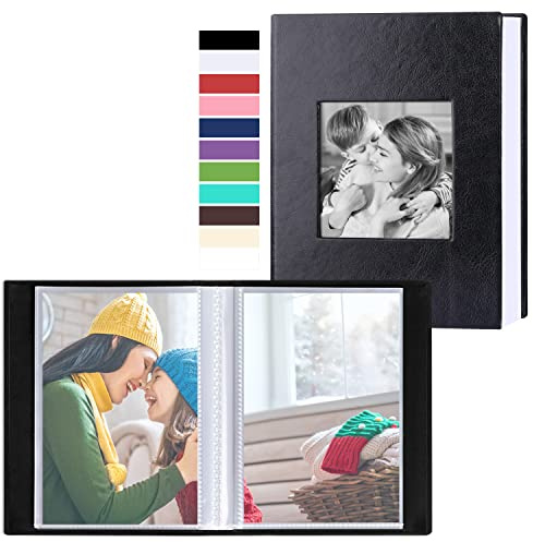 Benjia Kleines Fotoalbum, 15,2 x 10,2 cm, jede Packung fasst 100 Taschen, Mini-Fotoalben aus Leder, für Hochformat, nur 10 x 15 cm, Schwarz