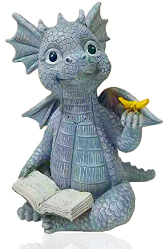 FONDUO Gartendrachen Figuren Deko, Gartenfigur Drache, Deko Drachen Tierfigur Harzstatue, Dinosaurier Harz Ornamente Meditierte Statue Wetterfest Garten Drachen Figuren für Garten Dekoration