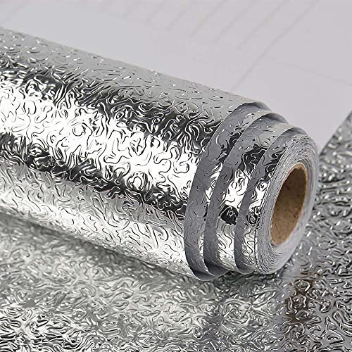 VEELIKE Selbstklebende Folie Silber 60cm x 900cm Klebefolie Arbeitsplatte Küche Küchenwand Folie Aluminiumfolie Spritzschutz Küche Selbstklebend Möbelfolie Wasserfest Wandtapete Badezimmer Wasserfest