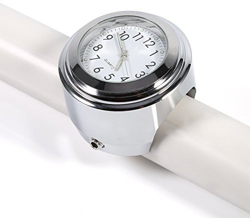 Tbest Motorrad Lenkeruhr, 7/8 1 Lenkerhalterung Wasserdicht Zeitmessuhr Weiß für Fahrrad und Motorrad