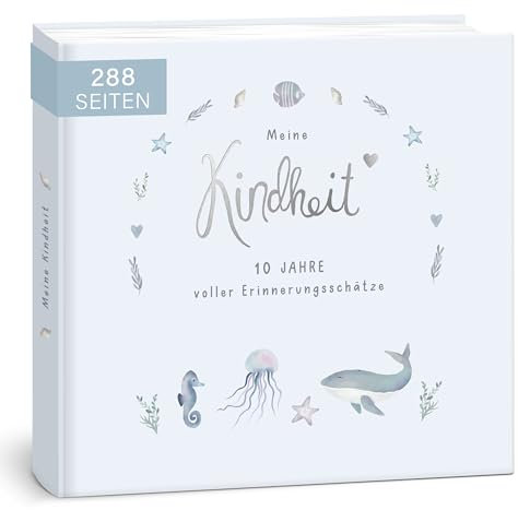 mintkind® Meine Kindheit Erinnerungsalbum Wal Design I deine ersten 10 Jahre I Fotoalbum Kinder Geschenke zur Geburt Babybuch zum Eintragen | Tagebuch Kinder Album Erinnerungsbuch Geschenk Kind