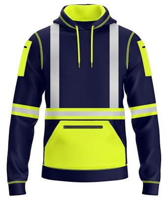 NOROZE Pull à Capuche Haute visibilité pour Homme avec Bande réfléchissante - Manteau de sécurité Haute visibilité avec 4 Poches zippées pour téléphone et Gadgets (XL, Style 3: Vert Fluo/Marine)