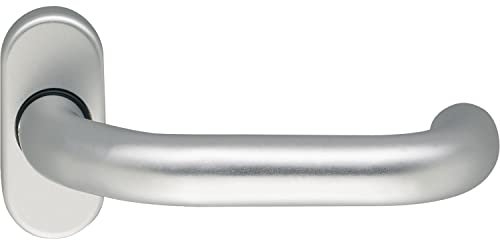 Eco D 116 Drückerlochteil (Türklinke) auf ovaler Rosette, Türgriff mit Hochhaltefeder für Brandschutztüren, Aluminium silber eloxiert