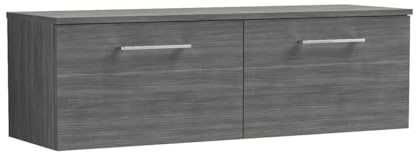 nuie ARN522W2 Arno Modern Bathroom Wall Hung 2 Drawer Double Vanity Unit with Colour Worktop, 1200mm, Matt Electric Blue