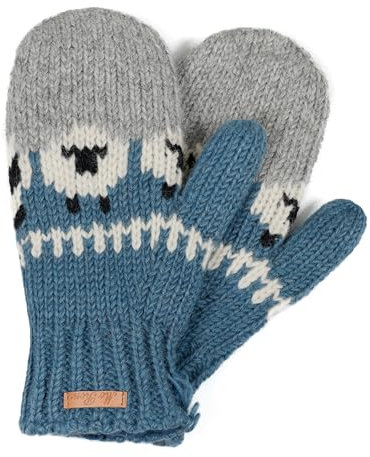 Gestrickte Fäustlinge im Schaf Design Modell Samarella Blau