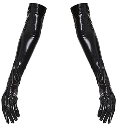 Odizli Lange Handschuhe Damen Lack und Leder Sexy Wetlook Latex Handschuhe Schwarz Handschuh 3XL