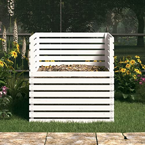 Tidyard Holzkomposter Gartenkomposter Schnellkomposter Thermokomposter Kompostbehälter Massivholz Kiefer Weiß 100x100x102 cm