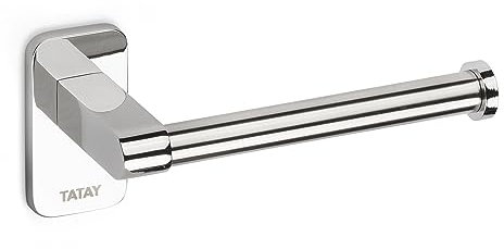 TATAY Toilet Roll Holder without Lid for Toilet Paper Slim, Stainless Steel, Double Fixing System with Screws or Glu Fix. Measures 6,5 x 6 x 14 cm
