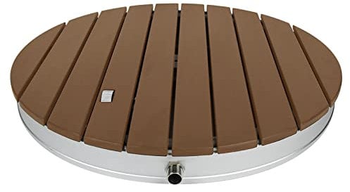 AufuN Gartendusche Aussendusche aus WPC/Aluminium, Mobile Bodendusche Campingdusche mit rutschfeste Standfläche Saunadusche für Camping Garten Pool Dusche (Runden, Braun)